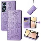 For Realme C65 Cat and Dog Embossed Leather Phone Case(Purple) - 1