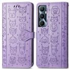 For Realme C65 Cat and Dog Embossed Leather Phone Case(Purple) - 2