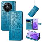 For Realme 12 Cat and Dog Embossed Leather Phone Case(Blue) - 1