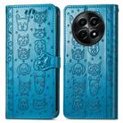 For Realme 12 Cat and Dog Embossed Leather Phone Case(Blue) - 2