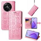 For Realme 12 Cat and Dog Embossed Leather Phone Case(Pink) - 1