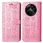 For Realme 12 Cat and Dog Embossed Leather Phone Case(Pink) - 2