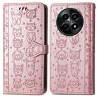 For Realme 12 Cat and Dog Embossed Leather Phone Case(Rose Gold) - 2