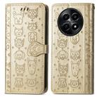 For Realme 12 Cat and Dog Embossed Leather Phone Case(Gold) - 2