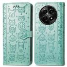 For Realme 12 Cat and Dog Embossed Leather Phone Case(Green) - 2