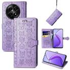 For Realme 12 Cat and Dog Embossed Leather Phone Case(Purple) - 1