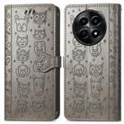 For Realme 12 Cat and Dog Embossed Leather Phone Case(Gray) - 2