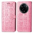 For Realme 14 Pro+ Cat and Dog Embossed Leather Phone Case(Pink) - 2