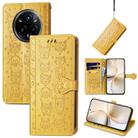 For Realme 14 Pro+ Cat and Dog Embossed Leather Phone Case(Yellow) - 1
