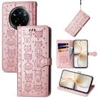 For Realme 14 Pro+ Cat and Dog Embossed Leather Phone Case(Rose Gold) - 1