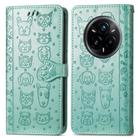 For Realme 14 Pro+ Cat and Dog Embossed Leather Phone Case(Green) - 2