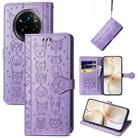 For Realme 14 Pro+ Cat and Dog Embossed Leather Phone Case(Purple) - 1