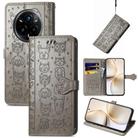 For Realme 14 Pro+ Cat and Dog Embossed Leather Phone Case(Gray) - 1