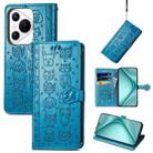 For Huawei Pura 70 Cat and Dog Embossed Leather Phone Case(Blue) - 1