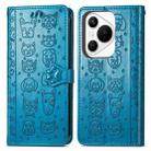 For Huawei Pura 70 Cat and Dog Embossed Leather Phone Case(Blue) - 2