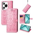 For Huawei Pura 70 Cat and Dog Embossed Leather Phone Case(Pink) - 1