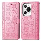 For Huawei Pura 70 Cat and Dog Embossed Leather Phone Case(Pink) - 2