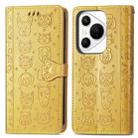 For Huawei Pura 70 Cat and Dog Embossed Leather Phone Case(Yellow) - 2