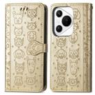 For Huawei Pura 70 Cat and Dog Embossed Leather Phone Case(Gold) - 2