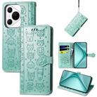 For Huawei Pura 70 Cat and Dog Embossed Leather Phone Case(Green) - 1
