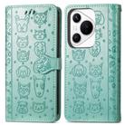 For Huawei Pura 70 Cat and Dog Embossed Leather Phone Case(Green) - 2