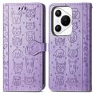 For Huawei Pura 70 Cat and Dog Embossed Leather Phone Case(Purple) - 2