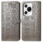 For Huawei Pura 70 Cat and Dog Embossed Leather Phone Case(Gray) - 2