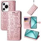 For Huawei Pura 70 Pro Cat and Dog Embossed Leather Phone Case(Rose Gold) - 1