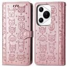 For Huawei Pura 70 Pro Cat and Dog Embossed Leather Phone Case(Rose Gold) - 2