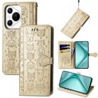 For Huawei Pura 70 Pro Cat and Dog Embossed Leather Phone Case(Gold) - 1