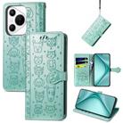 For Huawei Pura 70 Pro+ Cat and Dog Embossed Leather Phone Case(Green) - 1