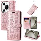 For Huawei Pura 70 Ultra Cat and Dog Embossed Leather Phone Case(Rose Gold) - 1