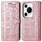 For Huawei Pura 70 Ultra Cat and Dog Embossed Leather Phone Case(Rose Gold) - 2