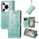 For Huawei Pura 70 Ultra Cat and Dog Embossed Leather Phone Case(Green) - 1