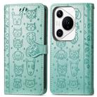 For Huawei Pura 70 Ultra Cat and Dog Embossed Leather Phone Case(Green) - 2