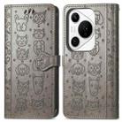 For Huawei Pura 70 Ultra Cat and Dog Embossed Leather Phone Case(Gray) - 2