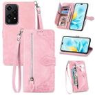 For Honor 200 Lite Global Embossed Flower Zipper Leather Phone Case(Pink) - 1