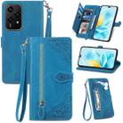 For Honor 200 Lite Global Embossed Flower Zipper Leather Phone Case(Blue) - 1