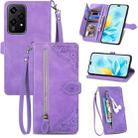 For Honor 200 Lite Embossed Flower Zipper Leather Phone Case(Purple) - 1