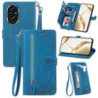 For Honor 200 Embossed Flower Zipper Leather Phone Case(Blue) - 1