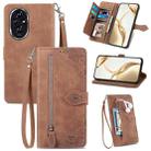 For Honor 200 Embossed Flower Zipper Leather Phone Case(Brown) - 1