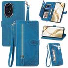 For Honor 200 Pro Embossed Flower Zipper Leather Phone Case(Blue) - 1