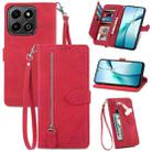 For Honor 200 Smart Embossed Flower Zipper Leather Phone Case(Red) - 1