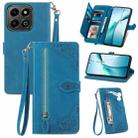 For Honor 200 Smart Embossed Flower Zipper Leather Phone Case(Blue) - 1