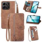 For Honor 200 Smart Embossed Flower Zipper Leather Phone Case(Brown) - 1