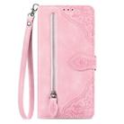 For Honor 400 Lite Embossed Flower Zipper Leather Phone Case(Pink) - 2