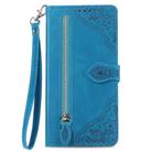 For Honor 400 Lite Embossed Flower Zipper Leather Phone Case(Blue) - 2