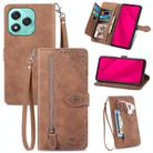 For Honor 400 Lite Embossed Flower Zipper Leather Phone Case(Brown) - 1