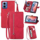 For Motorola Moto G Play 2024 Embossed Flower Zipper Leather Phone Case(Red) - 1