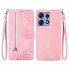 For Motorola Edge 50 Pro Embossed Flower Zipper Leather Phone Case(Pink) - 1